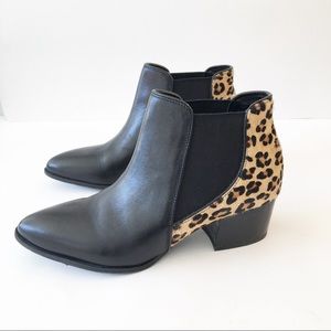 Via Spiga Leopard Calf Hair Leather Black Booties